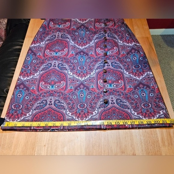 Talbots Paisley Print Button Front Knee Length‎ Skirt Red Blue Women's Size 4 - Picture 15 of 15
